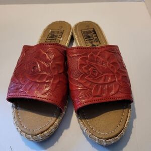 Rampos Red leather Slippers 9 made in Mexico Handmade desgin leather slip on